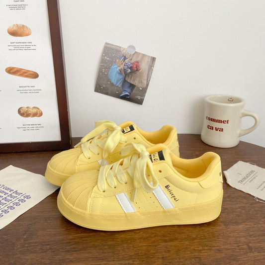 Sarah Express Women's Shell Toe Casual Sneakers | PU Leather Low-Top Lace-Up