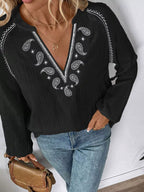 Sarah Express Women's Paisley Notched Balloon Sleeve Blouse