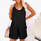 Sarah Express Women's Button Front Sleeveless Romper with Pockets