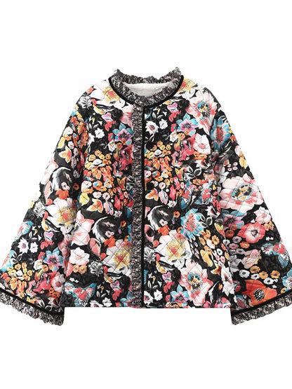 Sarah Express Women's Floral Print Quilted Sherpa-Lined Jacket Plus Size
