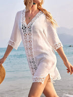 Sarah Express Women's Lace Trim V-Neck Cover-Up White