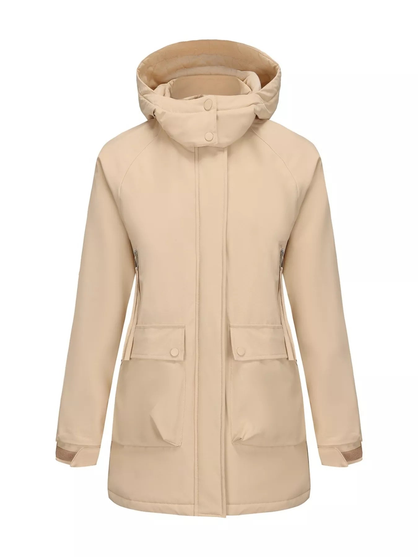 Sarah Express Women's Full Size Zip Up Hooded Parka Outerwear Beige