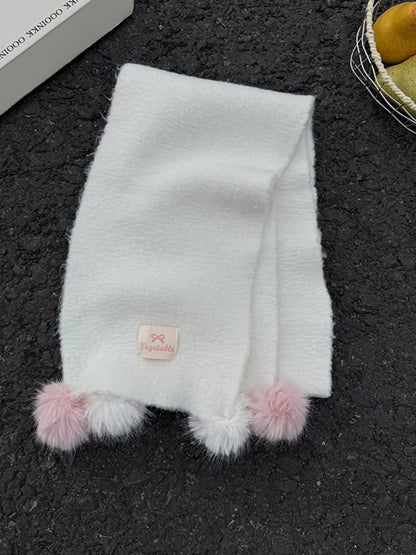 Sarah Express Women's Pom-Pom Scarf - Cozy Winter Knit Scarf with Pom Poms White ONESIZE
