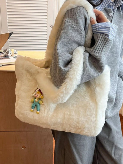 Sarah Express Women's Fluffy Plush Cartoon Charm Shoulder Bag