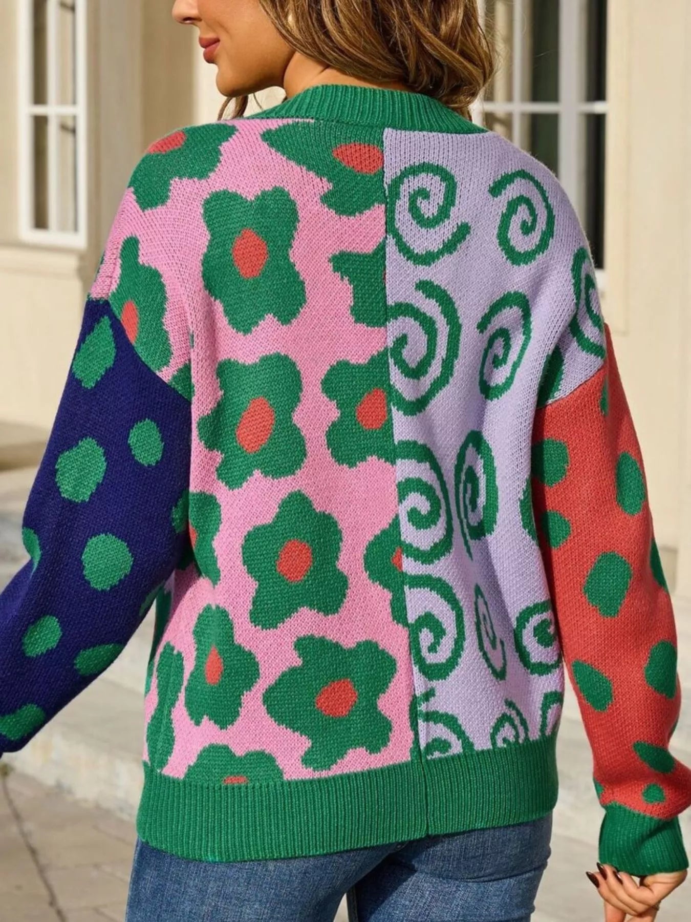 Sarah Express Women's Colorful Ribbed Open Front Cardigan - Multicolor Striped Knit Sweater