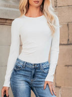 Sarah Express Women's Ribbed Long Sleeve Fitted Bodysuit