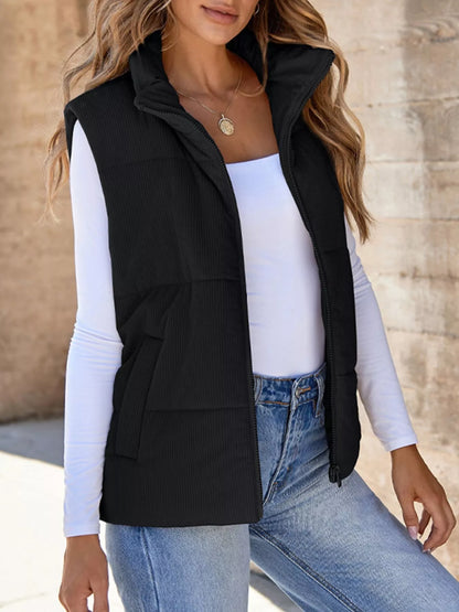 Trendsi Women's Corduroy Zip Up Vest Coat