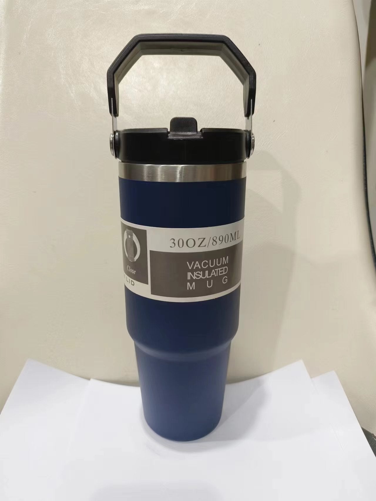 Sarah Express Insulated Stainless Steel Travel Tumbler with Handle - 20oz/30oz Vacuum Coffee Cup Water Bottle Navy Blue 30oz890ml