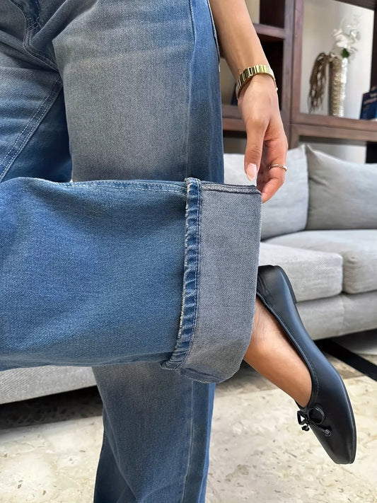 Sarah Express Women's Washed Wide Leg Jeans