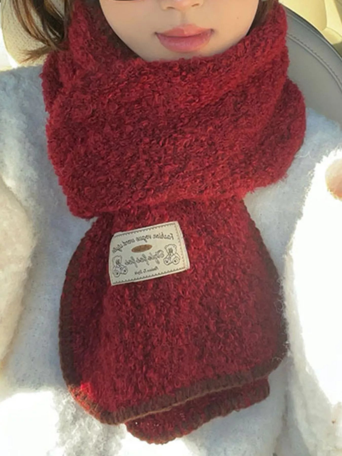 Sarah Express Women's Contrast Trim Plush Winter Scarf - Soft Warm Long Scarf Red ONESIZE