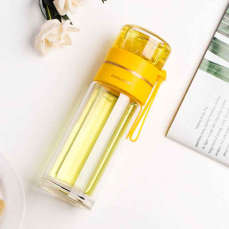 Sarah Express Premium Double Wall Glass Tea Infuser Bottle - Leak Proof Insulated Water Bottle 400-450ml Yellow 450ml