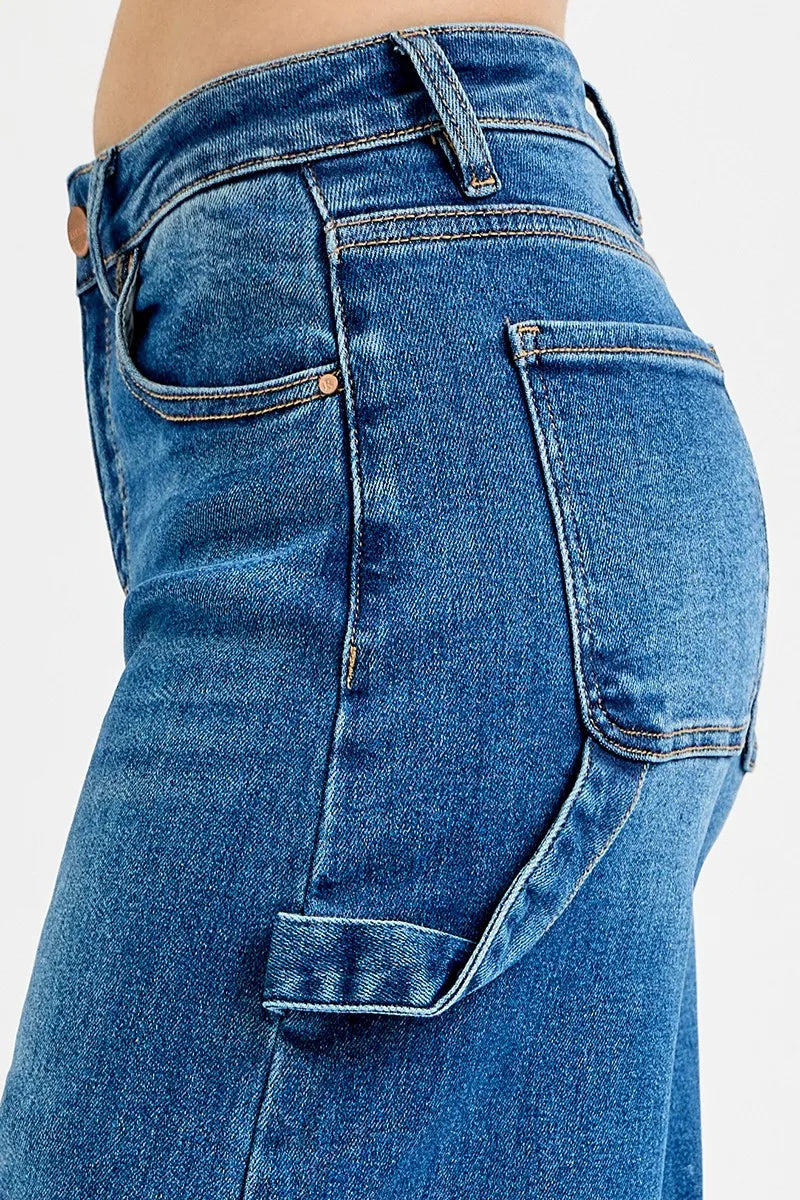 Sarah Express Women’s Plus Size High Rise Wide Leg Jeans with Patch Detail