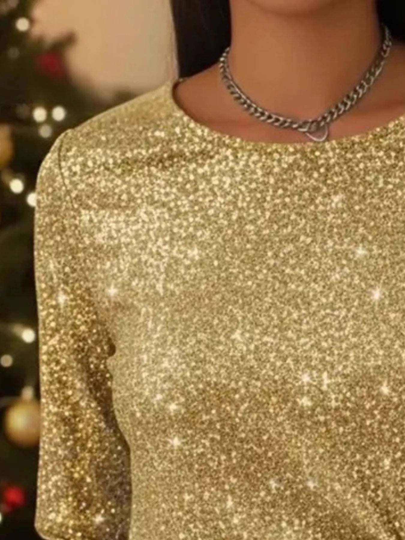 Sarah Express Women's Sequin Bow-Knot Long Sleeve Top - Plus Size Sparkle Blouse