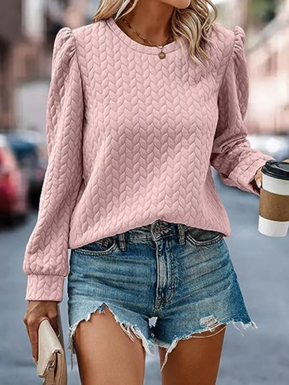 Trendsi Women's Textured Round Neck Long Sleeve Blouse