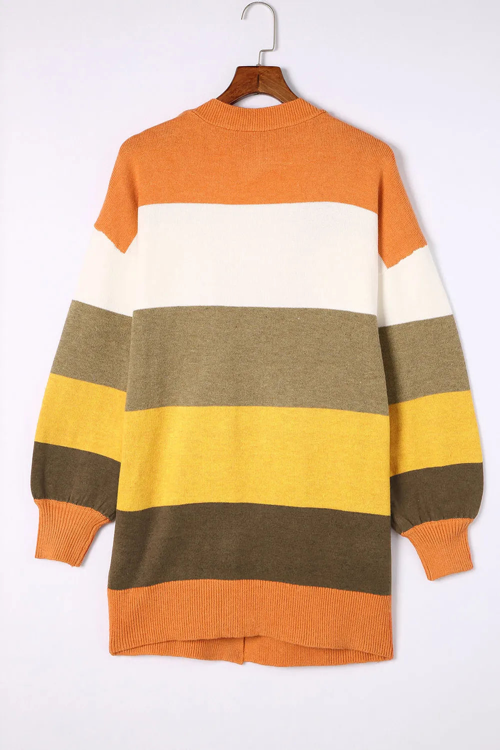 Sarah Express Women's Open Front Color Block Cardigan - Striped Knit Sweater