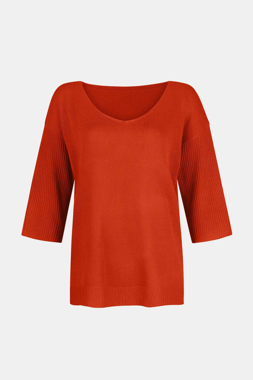 Sarah Express Women's V-Neck Three-Quarter Sleeve Knit Top