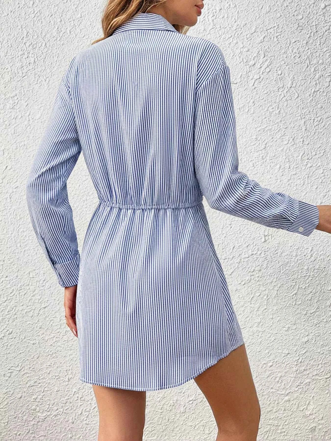 Sarah Express Women's Striped Button-Up Shirt Dress - Long Sleeve Casual Midi Dress