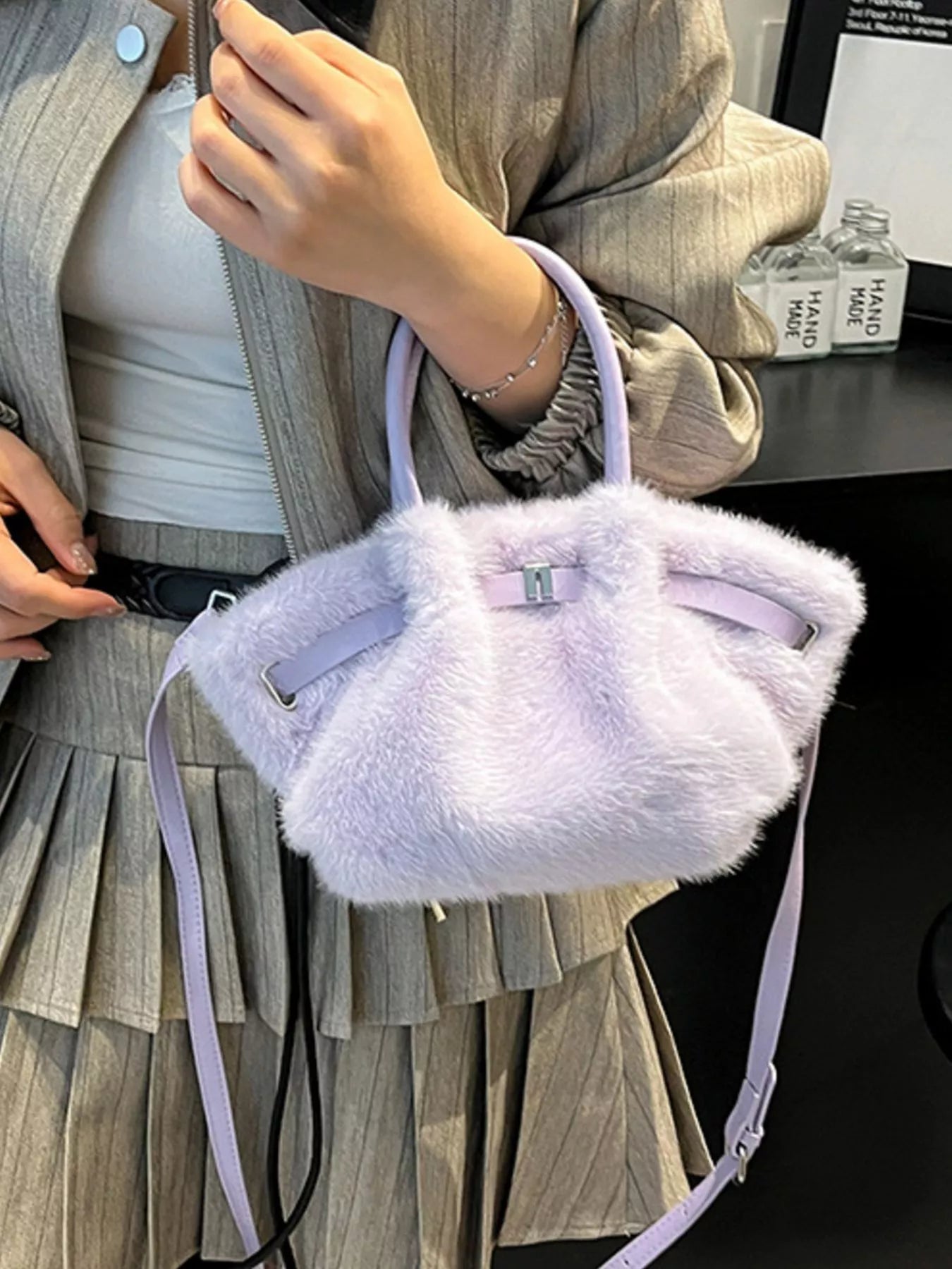 Sarah Express Women's Fluffy Crossbody Bag with Buckle Detail