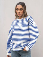 Sarah Express Women's Striped Round Neck Oversized Casual Sweatshirt