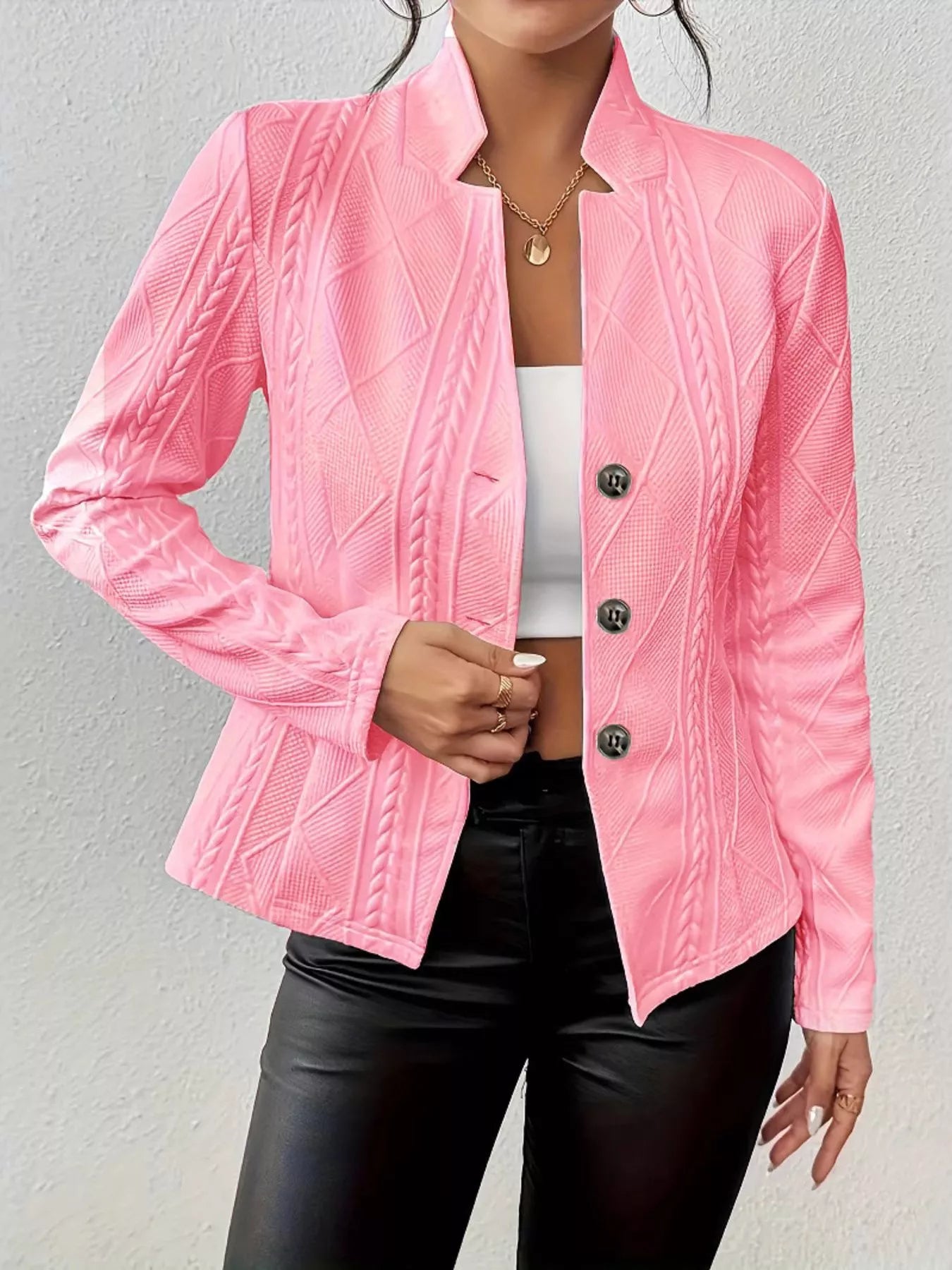 Sarah Express Women's Textured Knit Button-Front Blazer Pink