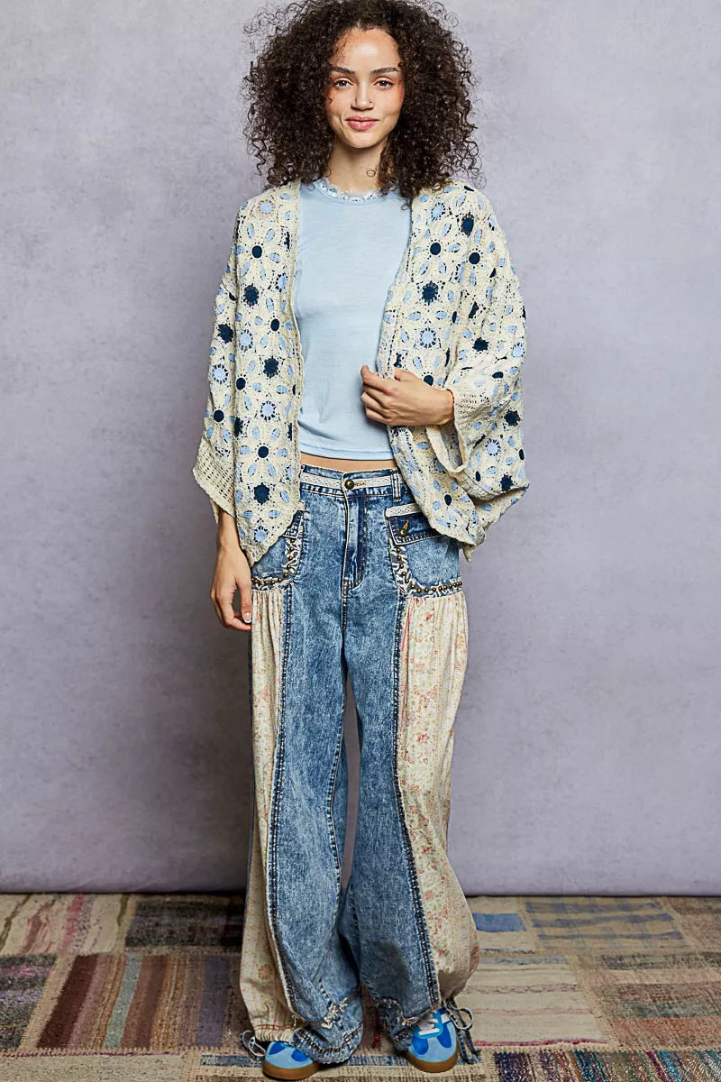 Sarah Express Women's Open Front Floral Pattern Crochet Cardigan