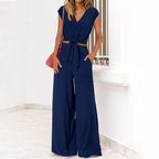 Sarah Express High Waist Wide Leg Pants Suit Two Piece Sleeveless Set