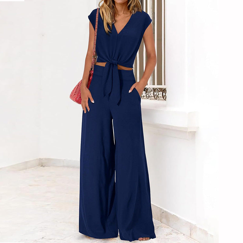 Sarah Express High Waist Wide Leg Pants Suit Two Piece Sleeveless Set
