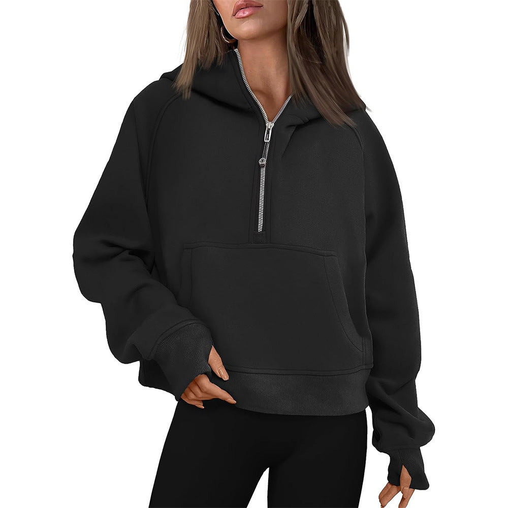 Sarah Express Women's Hooded Zipper Sweater Fleece Lined Fall Winter Casual Loose Fit Outerwear