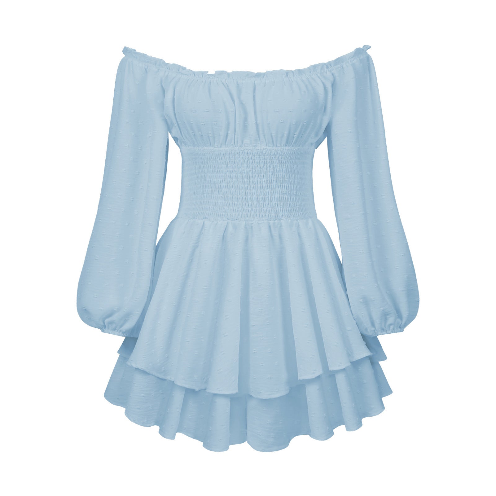 Sarah Express Off-Shoulder Pleated Ruffled Romper Long Sleeve Wide Leg Jumpsuit