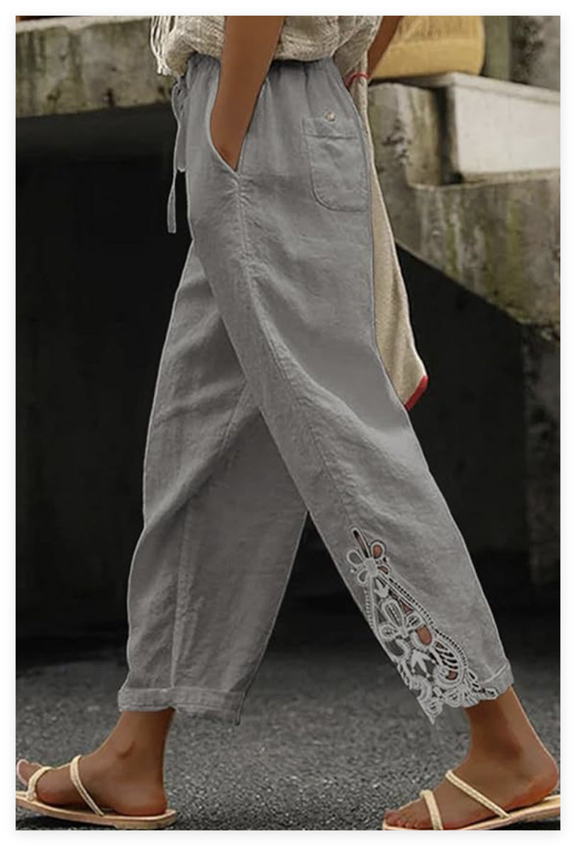 Sarah Express Women's Mid-Rise Straight Leg Baggy Trousers Casual Pants