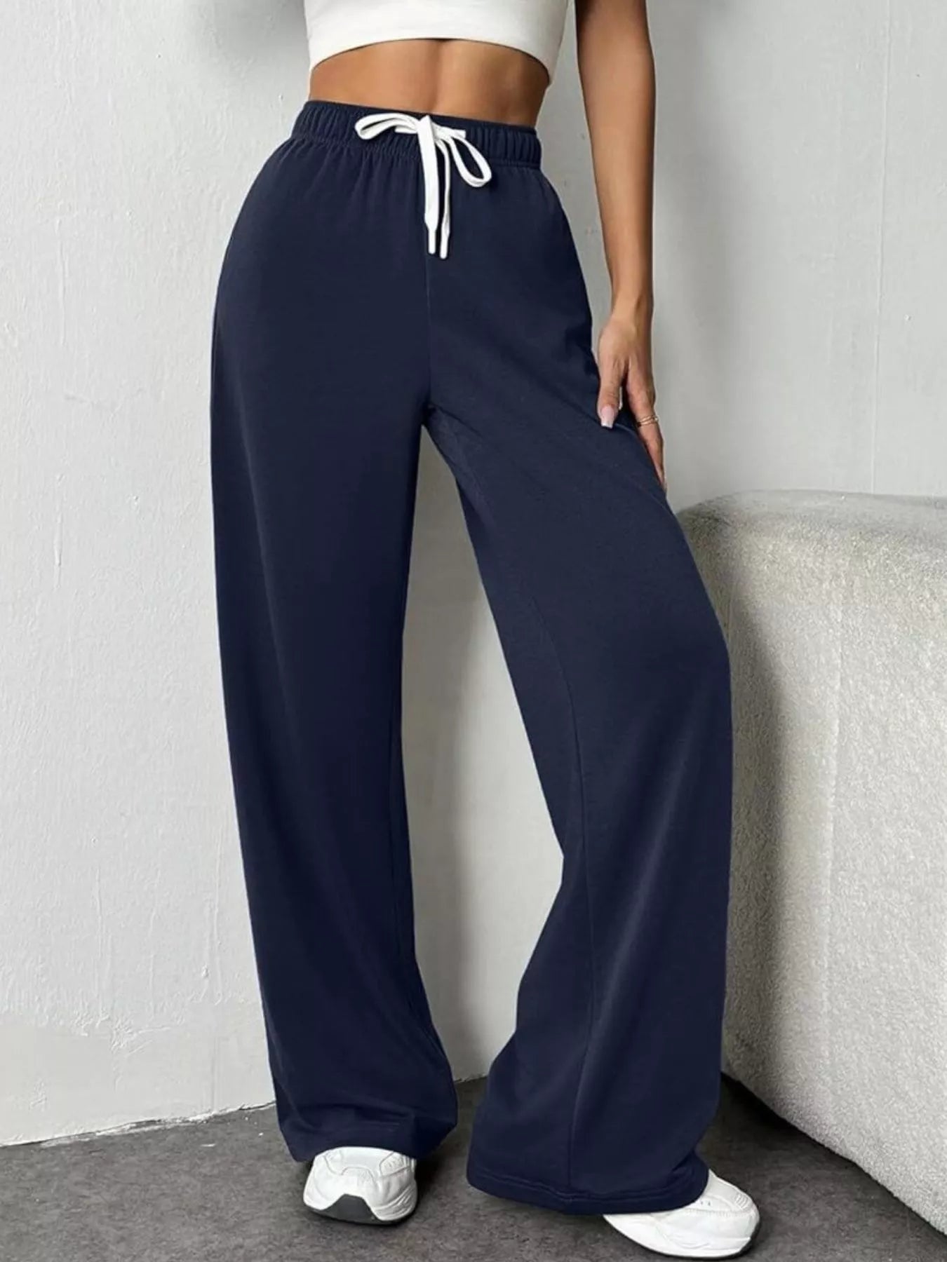Trendsi Women's Drawstring Wide Leg Pants Navy Blue