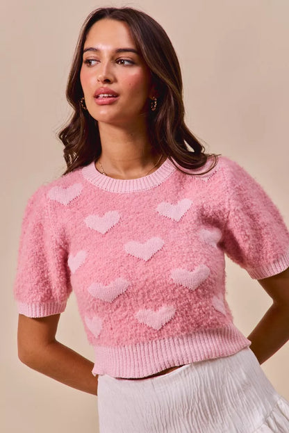 Sarah Express Women's All Over Heart Valentine Cropped Sweater