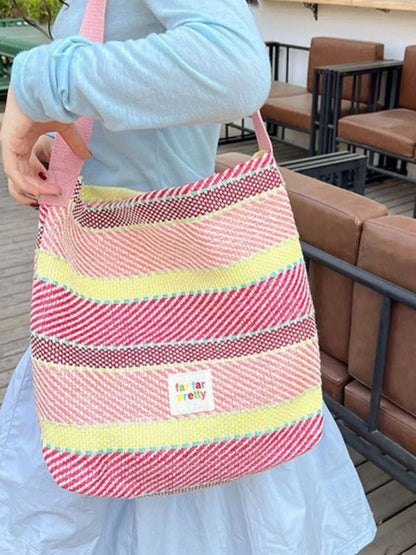 Trendsi Women's Striped Woven Shoulder Bag with Adjustable Strap