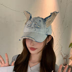 Sarah Express Women's Doberman Graphic Baseball Cap Distressed Denim Adjustable Hat Casual Streetwear