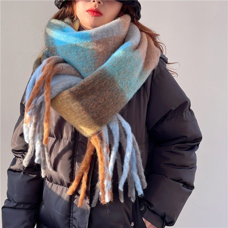 Sarah Express Rainbow Plaid Tassel Scarf Color Block Oversized Shawl Wrap