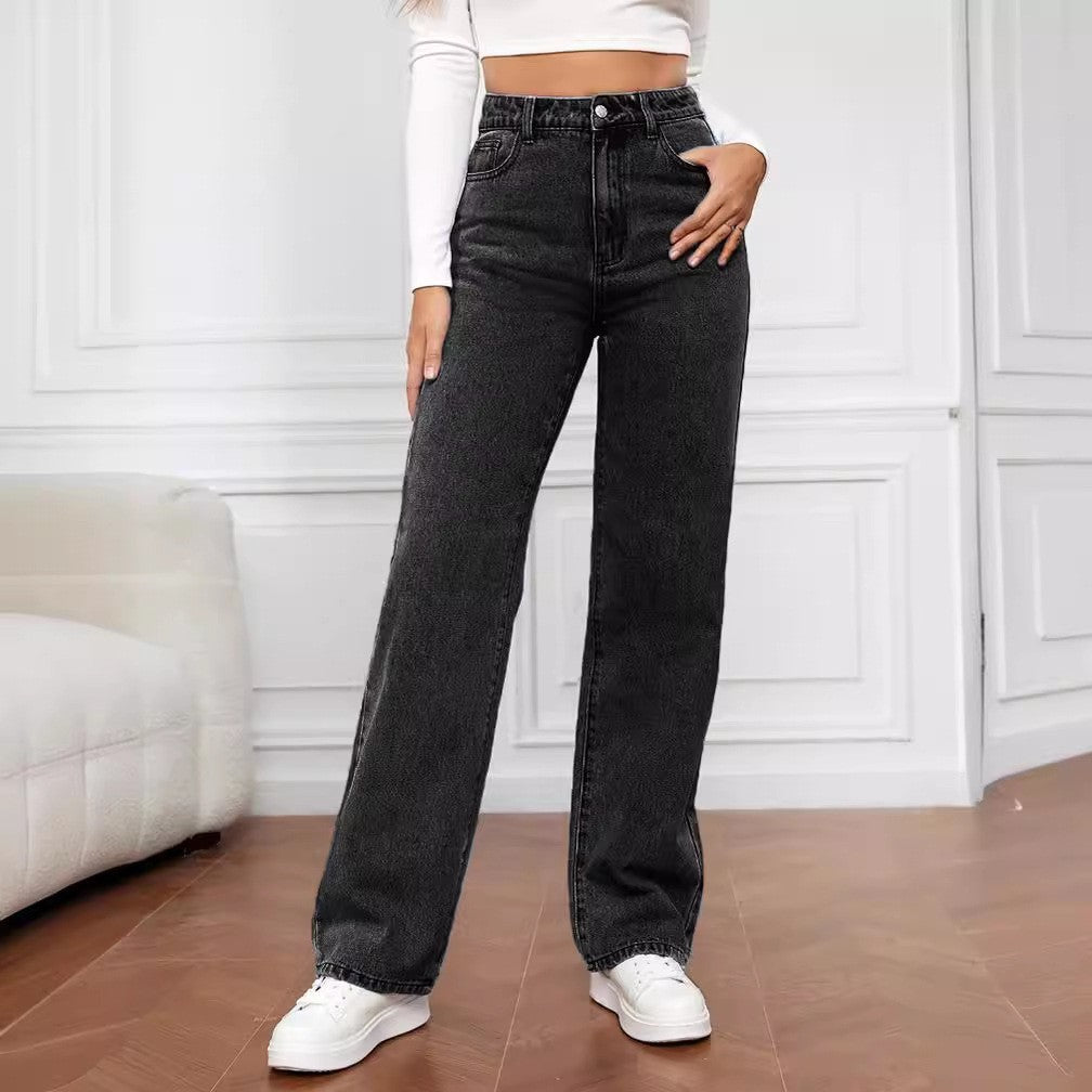 Sarah Express Women's Mid-Waist Straight Leg Jeans - Washed Cotton Denim S-5XL Available in 9 Colors