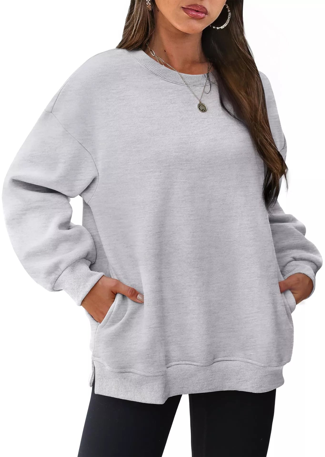 Sarah Express Women's Casual Solid Color Long Sleeve Sweatshirt Light Gray