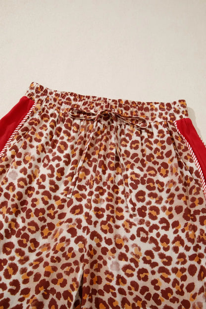 Sarah Express Women's Leopard Print Two Piece Set - Button Front Top & Pants