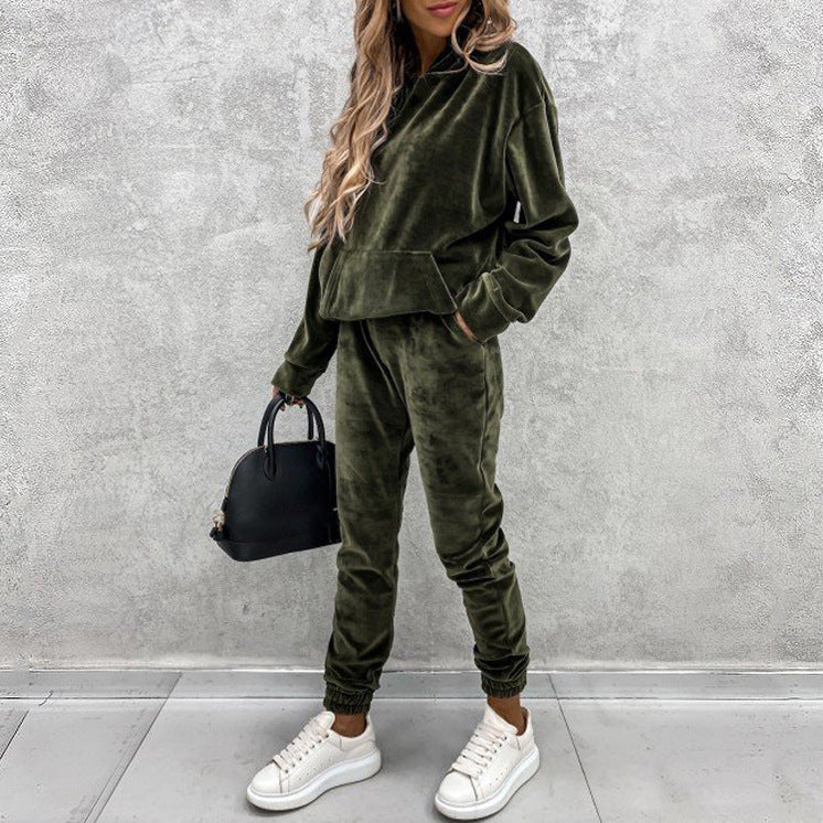 Sarah Express Velvet Hoodie Jogger Set Two-Piece Athleisure Tracksuit