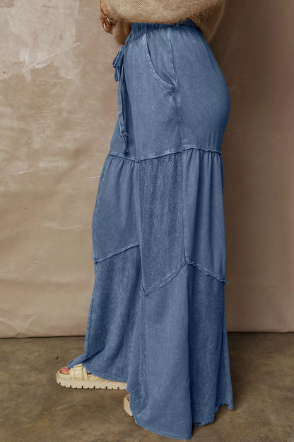 Sarah Express Women's Tiered Wide Leg Washed Pants