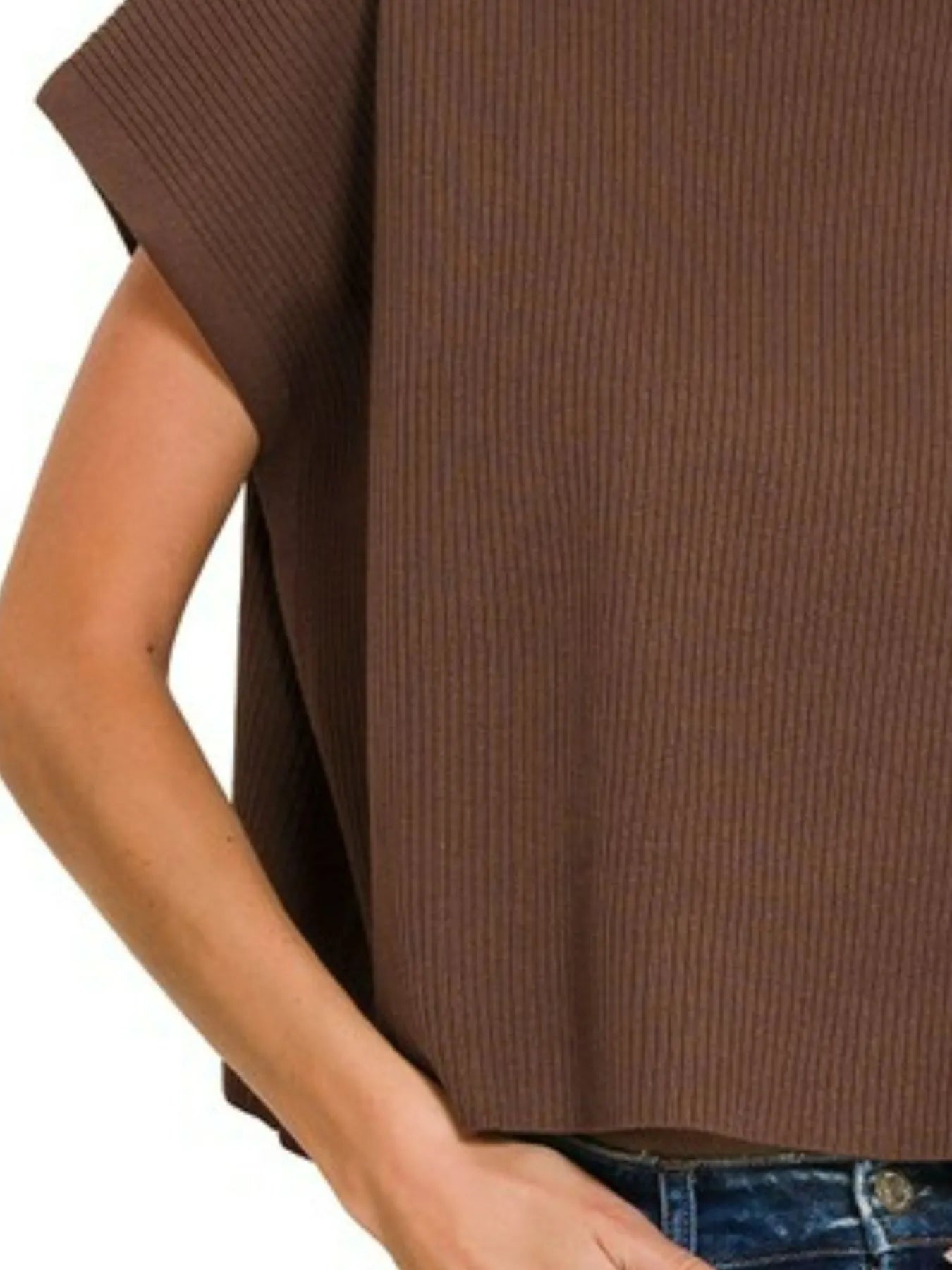 Sarah Express Women’s Boxy Mock Neck Short Sleeve Sweater Casual Spring Summer