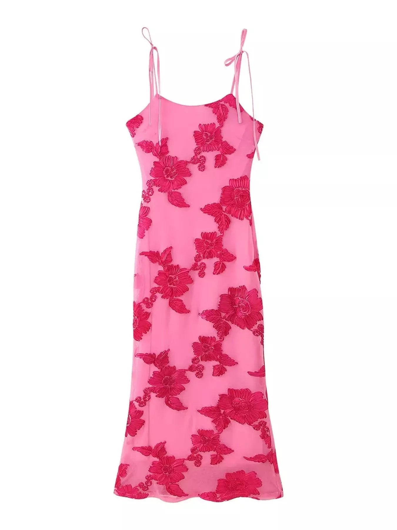 Sarah Express Women's Floral Tie Shoulder Maxi Dress Hot Pink