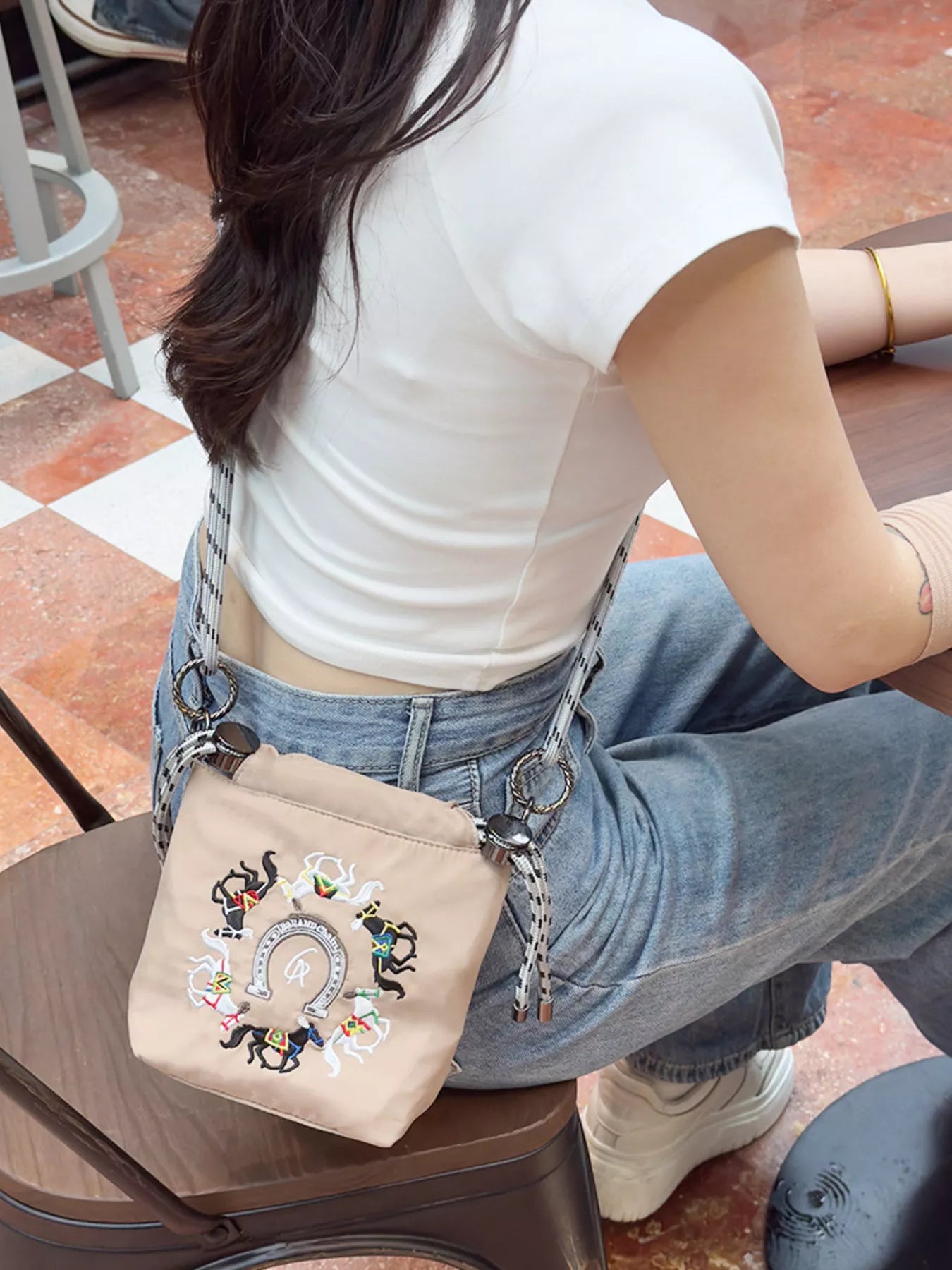 Sarah Express Women's Embroidered Crossbody Bag with Rope Strap