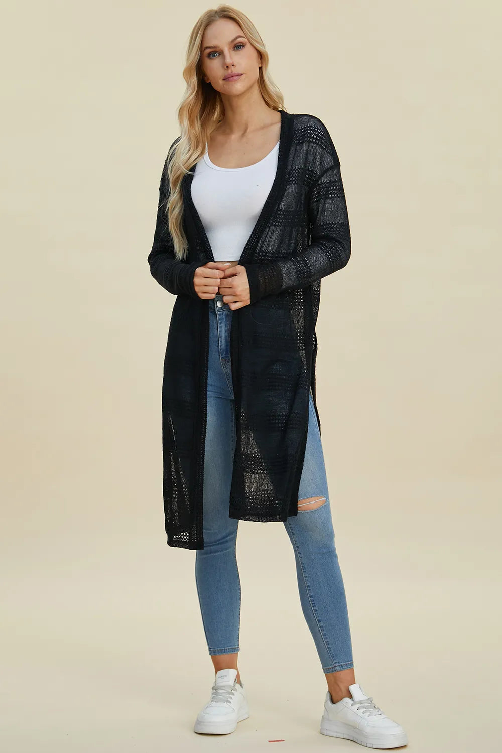 Sarah Express Women’s Plus Size Open Front Longline Cardigan Sweater
