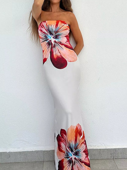Sarah Express Women's Floral Print Strapless Bodycon Maxi Dress