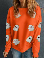 Sarah Express Women's Halloween Ghost Patched Pattern Holiday Sweatshirt Orange