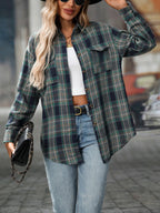 Sarah Express Women's Oversized Plaid Button-Up Shirt