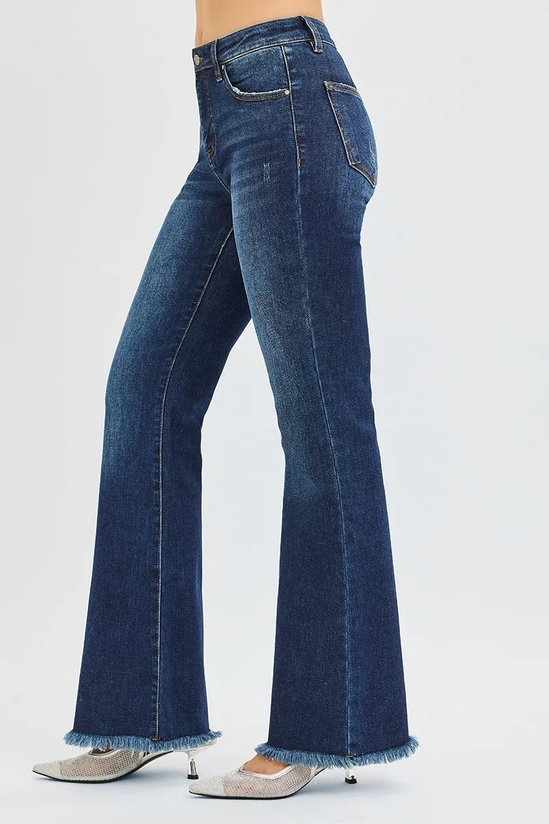 Sarah Express Women’s Plus Size Tummy Control Mid Rise Flare Jeans
