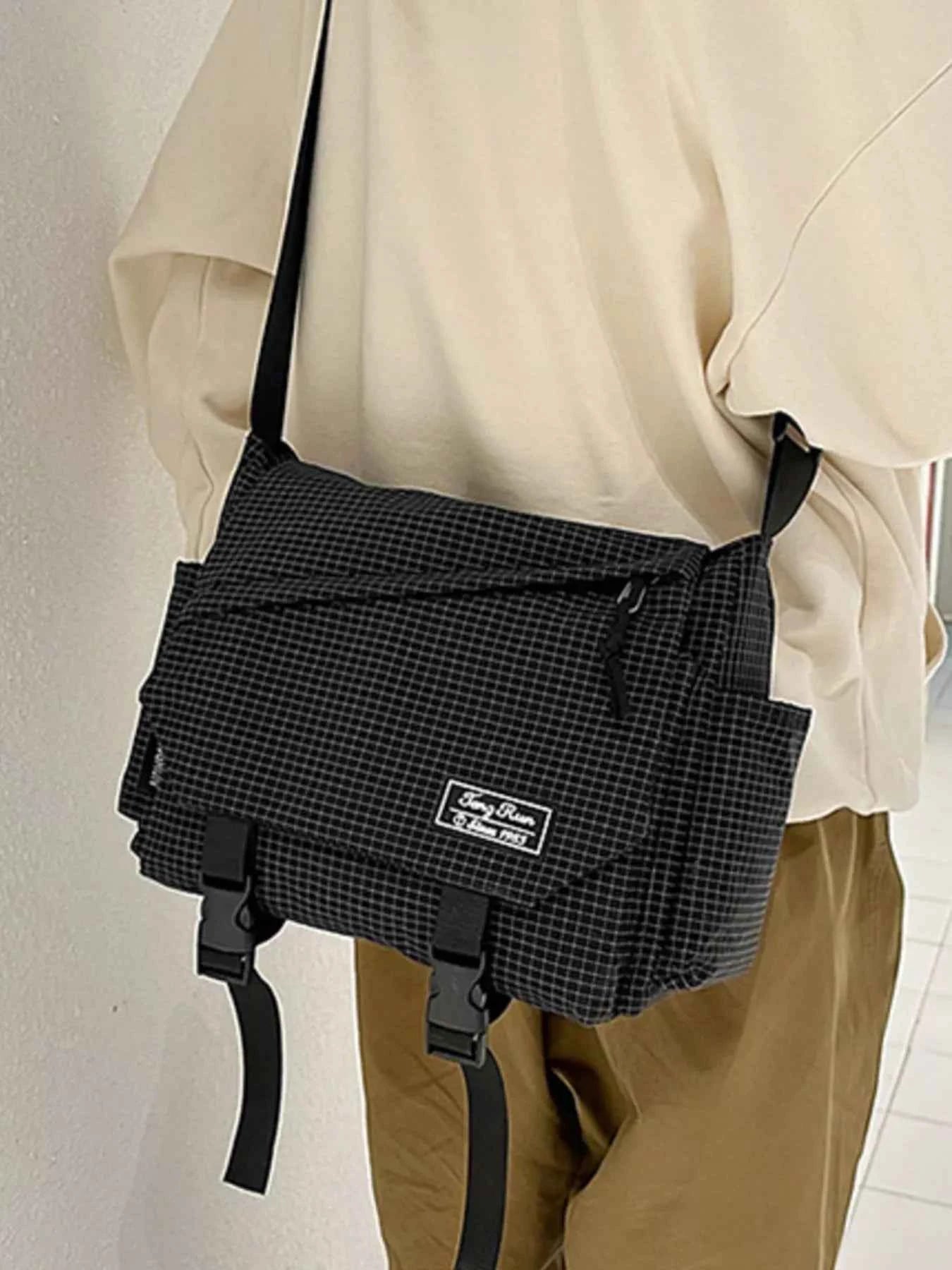 Plaid Buckle Flap Crossbody Bag