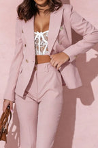 Sarah Express Women's Outerwear Lapel Collar Blazer and Pants Set Plus Size Work
